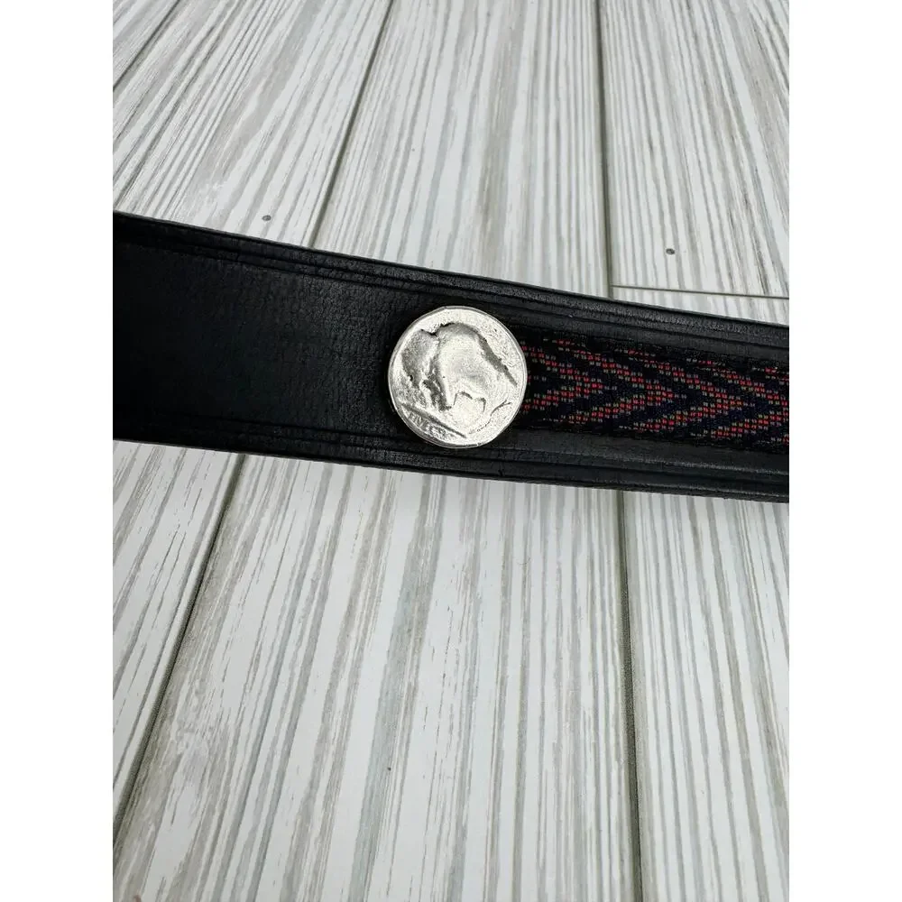 Gap belt men's 34 buffalo head nickel silver tone Italian leather western black